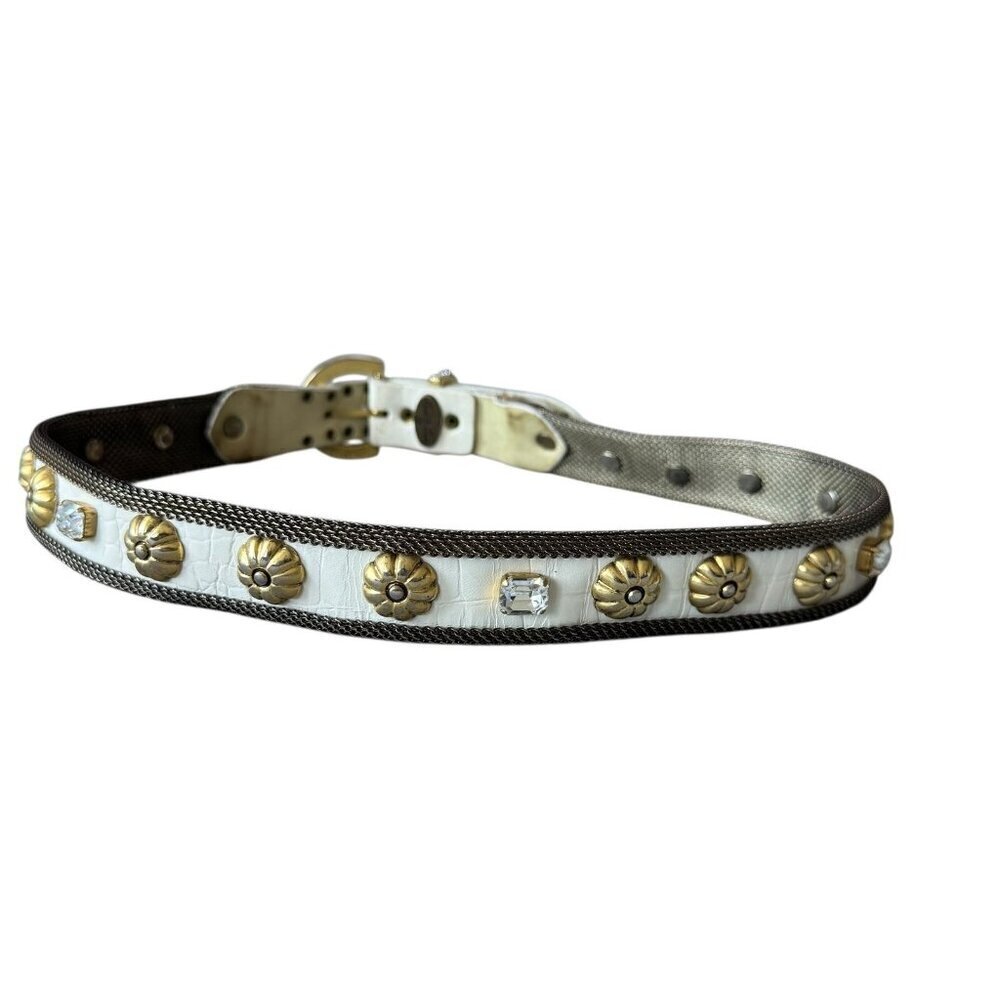 Vintage Sand Castle NY white leather belt studded studs embellished womens med - Picture 4 of 15